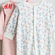 H&M children's clothing baby girl jumpsuit 2-piece 2026 spring new printed cotton one-piece home pajamas 1099843 pink/flower 59cm 59/40 (1-2M)