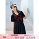 Zihan (ZIHAN) Zihan college style navy collar top skirt suit women's summer sweet mid-length skirt two-piece set black navy XS