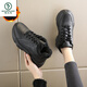 Woodpecker spring and autumn new black women's shoes leather waterproof casual travel shoes Korean version versatile thick sole non-slip dad shoes for women black leather 2288 36