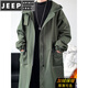 JEEP SPIRIT windbreaker boys mid-length coat autumn and winter plus cashmere loose large size hooded cotton coat British coat men black M 95-120Jin Jin equals 0.5 kg
