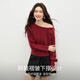 Shandubila Fashionable New Year Red Dress Sweater Women's Winter Irregular Hem Round Neck Sweater Loose Warm Thick Top