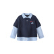 Mini Bala (minibala) boys and children fake two-piece long-sleeved T-shirt spring new soft and comfortable elastic college style top dark blue 80857 150