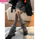 Modal Korean knitted socks for autumn and winter women's thickened warm pile leg covers with small leather shoes cuffed metal buckle winter stockings gray socks 1 pair one size fits all and looks slim when worn