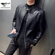 Septwolves Recommended by Yangma Spring and Autumn Thin Stand Collar Simple Large Size Casual Slim Leather Jacket Men's Fashion Velvet Motorcycle PU Black Thin M _Recommended 100-110 Jin Jin equals 0.5 kg