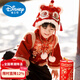 Disney Chinese style children's Tang suit winter suit thickened lion dance hat red embroidered New Year's greeting suit baby velvet outer suit boy lion awakening black pants 90 velvet thickened fabric