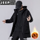 JEEP SPIRIT большой размер ветровка средней длины мужская чисто черная теплая плюс бархатная куртка мужское осенне-зимнее пальто черное/плюс бархат L 110--130Jin Jin равен 0,5 кг