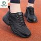 Woodpecker spring and autumn new black women's shoes leather waterproof casual travel shoes Korean version versatile thick sole non-slip dad shoes for women black leather 2288 36