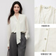 Xiangying white v-neck ribbon shirt for women 2026 spring new textured jacquard splicing long-sleeved loose shirt Lubai S 155/80A/85-95Jin Jin equals 0.5 kg