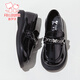 Fuluo Mi Girls' Leather Shoes 26 Spring Fashionable Loafers Children's Soft Soled Lightweight Single Shoes Shadow Black 29