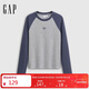 Gap Women's 2025 Autumn New Style Embroidered Logo Contrast Color Raglan Sleeve Slim Knitted Long Sleeve Top 792702