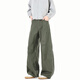 LOMBT Mono retro americano para hombre, pantalones casuales rectos, altos y versátiles, de pierna ancha, de algodón puro, de primavera, LX18, verde militar, L