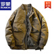 罗蒙（ROMON）美式工装羽绒服男士外套2025秋冬季新款潮流痞帅棒球领飞行员夹克 咖绿色 白鸭绒羽绒服 M 100-115斤