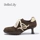 Bella Lily 2026 spring new European and American style high heels women's sheepskin moral training shoes retro niche casual shoes coffee color 35