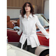 ELLE brushed cotton design pleated shirt for women 2026 spring new loose casual shirt two-piece set white S