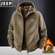 JEEP SPIRIT吉普2025新款秋冬奥利绒男士外套加绒加厚抓绒开衫卫衣中青年户外 深灰色 4XL