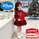 Disney girls New Year's dress winter 2025 new children's velvet sweatshirt dress medium and large children's winter clothing red New Year's greetings red velvet style fabric upgrade 110 cm