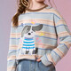 ASK JUNIOR children's long-sleeved T-shirt 2026 spring medium and large children's cartoon print close-fitting bottoming shirt girls' children's clothing tops blue