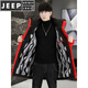 JEEP SPIRIT mid-length cotton coat 2025 new winter trend warm windbreaker plus velvet thickened parka jacket long coat 2383 red (with fur collar) Wang M