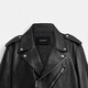 COACH FW solid color zipper lapel long-sleeved casual leather jacket for men black black M