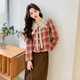Ives (ITISF4) Spring Festival Sweet Temperament Jacket Spring Slimming Exquisite Ruffled Plaid Versatile Top Shirt Red Plaid S