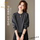 Lu Wang Lianxue 2026 new autumn and winter style loose sweater bottoming shirt for women can be worn alone with a knitted sweater top Gray L
