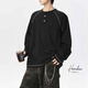 Homlean casual sweatshirt Henry collar long-sleeved T-shirt men's loose inner textured versatile top HW11 Obsidian Black L
