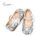Snuffy Sparkling Shoes Girls Crystal Shoes Children's Princess Shoes 2026 Spring and Autumn New Fashion Little Girls Leather Shoes Quicksand Silver 27 Foot Length 16.7cm