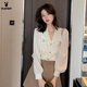 Playboy (PLAYBOY) 2026 French style shirt chiffon shirt new long-sleeved design niche autumn chic top official flagship off-white S 80-95Jin Jin equals 0.5 kg