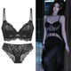 Victoria Palace Sexy Underwear Floral Lace Ultra-Thin Sponge-free Gathering Breasts Women's New Year Red Bra Cover Black Set Bra + Underwear 70C/32C with S Size Underwear