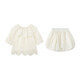 SEVEN BOBI No. 7 Children's Warehouse Girls' Korean Style Western Style Lapel Embroidered Jacquard Shirt Summer New Style Lace Trim Shorts Trendy Off-White Shirt Ready in Stock 120 cm