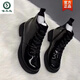 Woodpecker genuine leather thick heel short boots for women 2025 winter fashion patent leather lace-up Martin boots for women warm snow boots for women black plus velvet 36