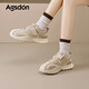 Augushiden thick-soled moral training shoes for women spring new retro versatile stitching tall and thin convenient Velcro casual sports shoes P161060 apricot 35