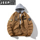 JEEP SPIRITnasa autumn and winter American retro loose baseball uniform bomber jacket men and women couples thickened cotton coat yellow brown (spring and autumn thin style) hooded removable S (80-100Jin Jin equals 0.5 kg)