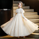 G.duck girls high-end light luxury niche dress autumn and winter children host piano playing birthday flower girl wedding dress princess dress 5935 champagne follow with crown 140 cm
