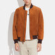 COACH SS Colorblock Suede Zip Leather Jacket Men's Orange Orange S