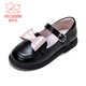 Fuluo Mi Girls Leather Shoes Spring New Sweet Bow Princess Shoes Little Girls Soft Sole Lightweight Loafers Black 30