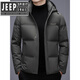 JEEP SPIRIT2025 winter hooded short down jacket for middle-aged men, casual, velvet, thickened, warm, winter, cold-proof jacket, versatile, black 2XL 185