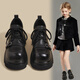 SHULION Girls' Leather Shoes 2026 Spring New Medium and Large Children's Non-Slip Soft Sole Girls Campus Princess Shoes British Style Loafers Black 38 Shoe Inner Length 24.0 cm (One Size Larger)
