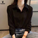 Playboy (PLAYBOY) chiffon shirt for women early autumn 2026 slim fashion design niche top loose layered white shirt base shirt official flagship black long sleeves hidden buttons to prevent exposure hidden buttons encryption 6688# L recommended 90-100Jin Jin equals 0.5 kg