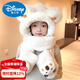 Disney children's hat, scarf and gloves three-piece set for winter for boys and girls, thickened warm plush hat, baby windproof all-in-one hat, khaki cartoon bear ears three-piece set, 2-6 years old/head circumference 48-53cm, one size fits all