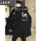 JEEP SPIRIT mid-length windbreaker autumn and winter plus velvet thickened jacket men's simple trendy fashion top winter clothing two-piece set 1/GF plus velvet fur collar-Black M
