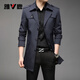 Yalu mid-length windbreaker men's lapel spring and autumn new loose business casual middle-aged cotton windproof coat jacket for men 8808 black 4XL about 175-190Jin Jin equals 0.5 kg