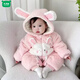 Wooden wooden house baby winter clothes plus velvet baby going out to keep warm newborn one-piece cotton-padded clothes cute and thickened 66 yards 73cm 36cm