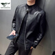 Septwolves Recommended by Yangma Spring and Autumn Thin Stand Collar Simple Large Size Casual Slim Leather Jacket Men's Fashion Velvet Motorcycle PU Black Thin M _Recommended 100-110 Jin Jin equals 0.5 kg