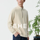 EHE men's air layer pleated three-dimensional texture stand collar zipper drop shoulder fitted sweatshirt men 2026 spring new style beige, S