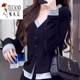 Woodpecker (TUCANO) large size fake two-piece V-neck long-sleeved T-shirt for women in spring and autumn fat MM slim-fitting bottoming shirt slimming cardigan new top Picture color L Recommended 100Jin Jin is equal to 0.5kg -120Jin Jin is equal to 0.5kg