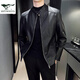 Septwolves Recommended by Yangma Spring and Autumn Thin Stand Collar Simple Large Size Casual Slim Leather Jacket Men's Fashion Velvet Motorcycle PU Black Thin M _Recommended 100-110 Jin Jin equals 0.5 kg