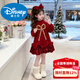 Disney girls New Year's dress winter 2025 new children's velvet sweatshirt dress medium and large children's winter clothing red New Year's greetings red velvet style fabric upgrade 110 cm