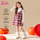 Barbie Children's Clothes Girls New Year's Clothes Dress Girls' Skirt Red Wool Thick Plaid Tank Top BY008
