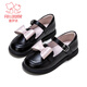 Fuluo Mi Girls Leather Shoes Spring New Sweet Bow Princess Shoes Little Girls Soft Sole Lightweight Loafers Black 30